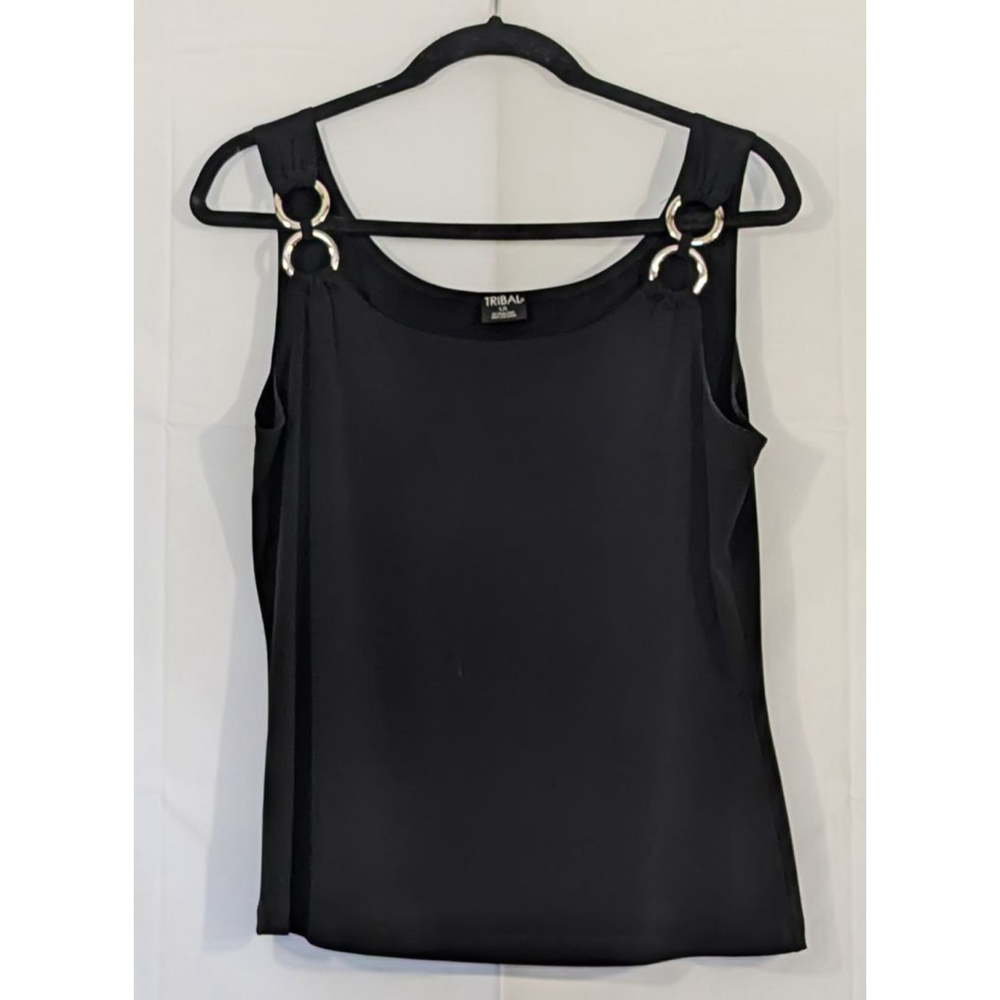 Tribal Black Tank Top Double Ring Hardware Blouse Large